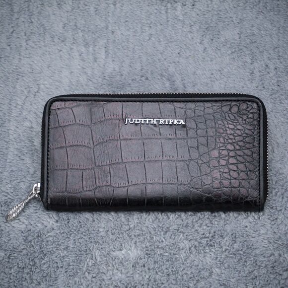 Judith Ripka Handbags - Judith Ripka Black Embossed Leather Zip Continental Zip Wallet & Credit Card
